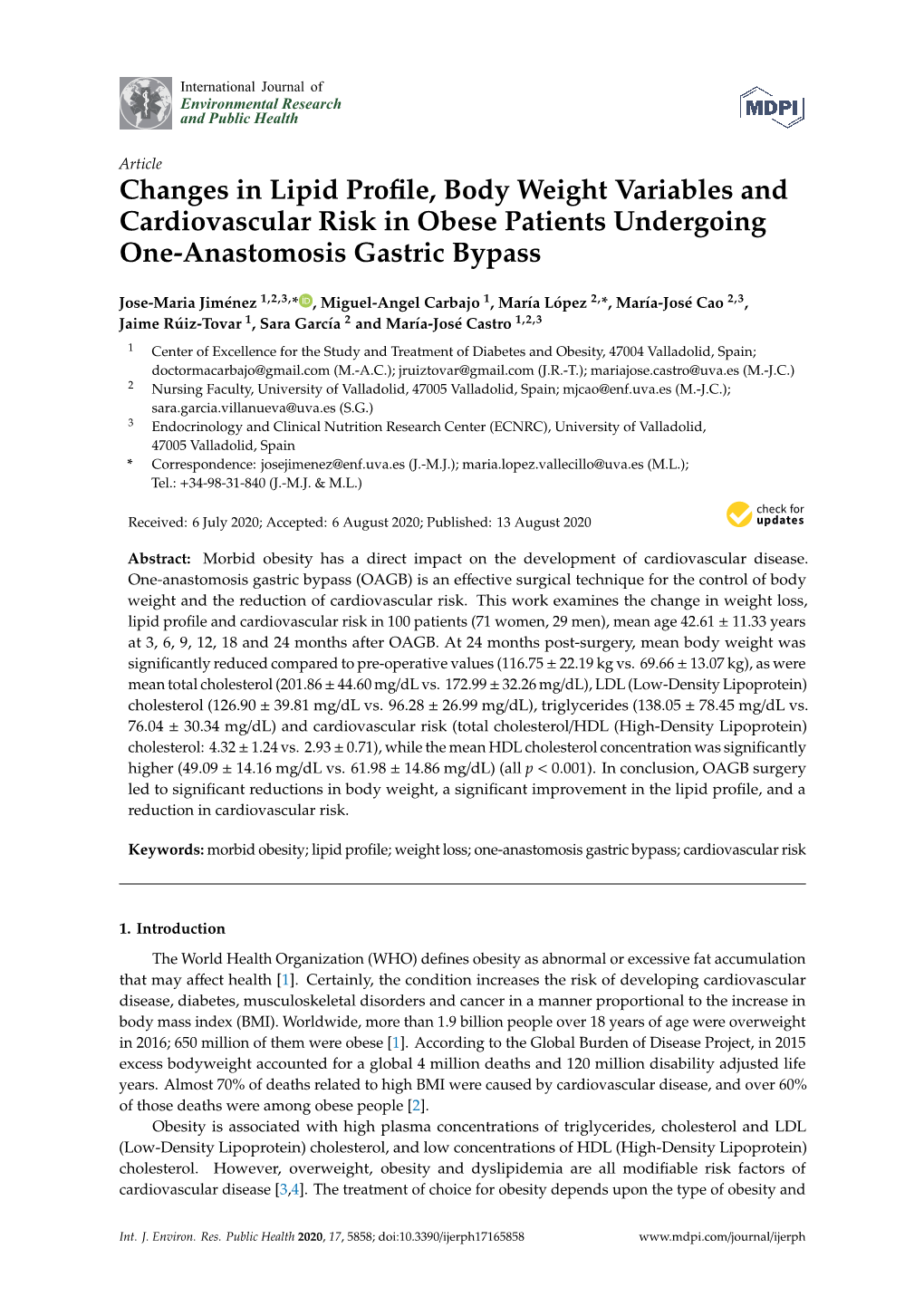 Changes in Lipid Profile, Body Weight Variables and Cardiovascular Risk