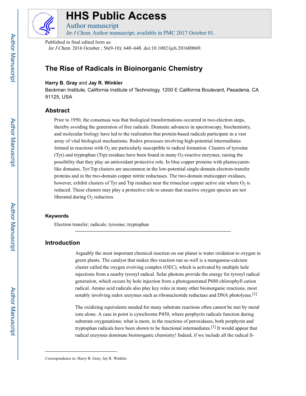 The Rise of Radicals in Bioinorganic Chemistry