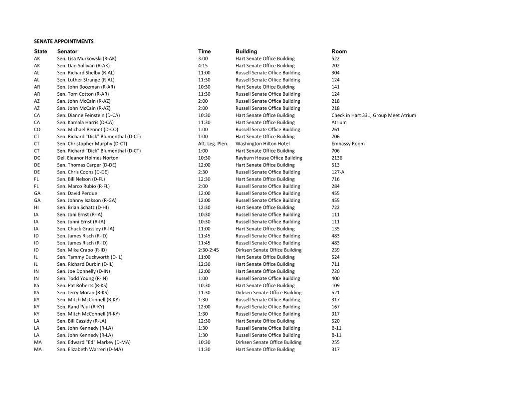 SENATE APPOINTMENTS State Senator Time Building Room AK Sen