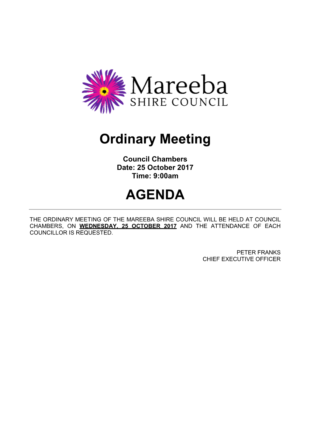 Ordinary Meeting AGENDA