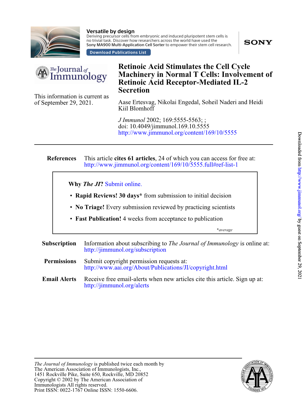 Secretion Retinoic Acid Receptor-Mediated IL-2 of Machinery in Normal T Cells