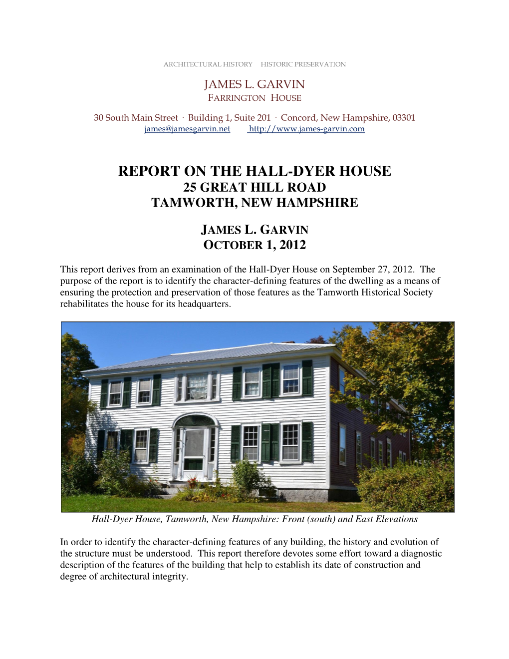 Report on the Hall-Dyer House 25 Great Hill Road Tamworth, New Hampshire