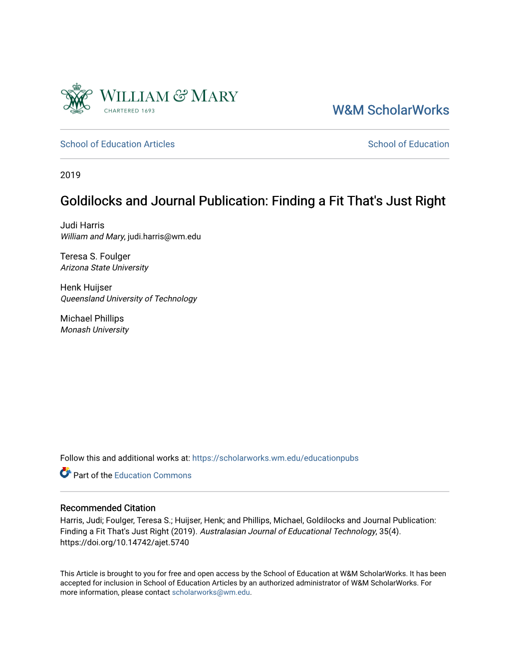 Goldilocks and Journal Publication: Finding a Fit That's Just Right