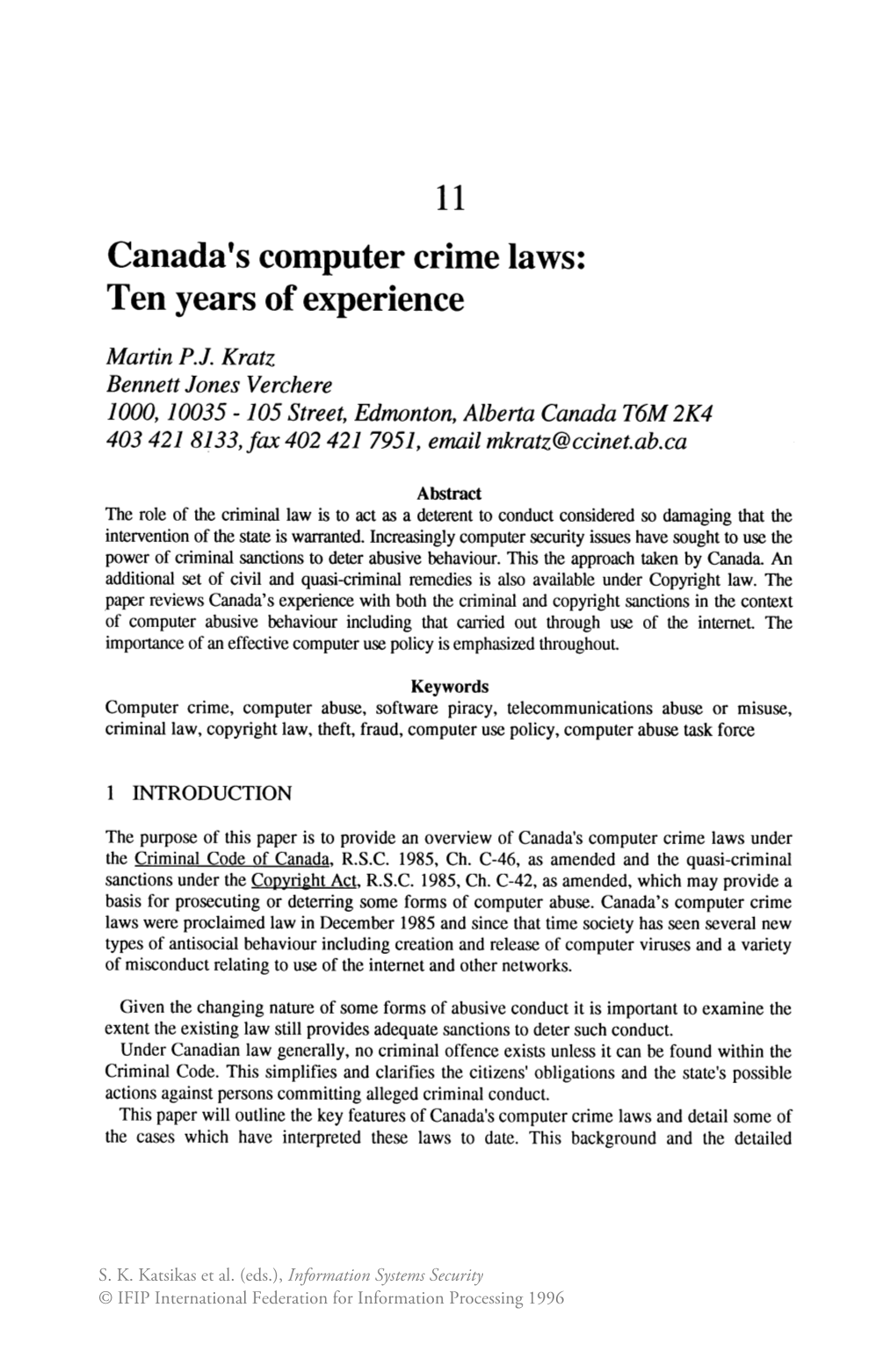 Canada's Computer Crime Laws: Ten Years of Experience