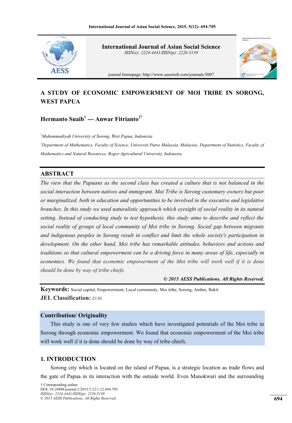 A Study of Economic Empowerment of Moi Tribe in Sorong, West Papua