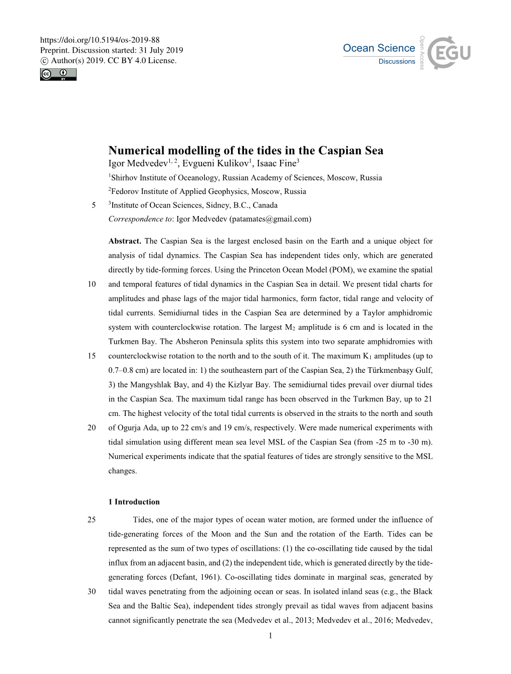 Numerical Modelling of the Tides in the Caspian