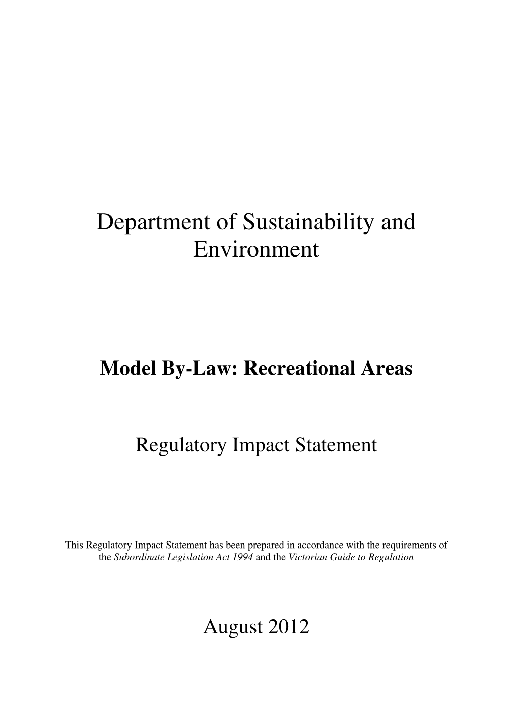 Model By-Law: Recreational Areas Regulatory Impact Statement