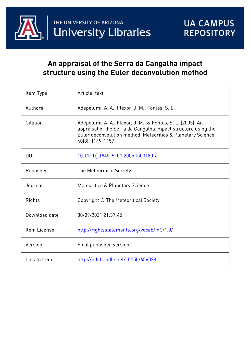 An Appraisal of the Serra Da Cangalha Impact Structure Using the Euler Deconvolution Method