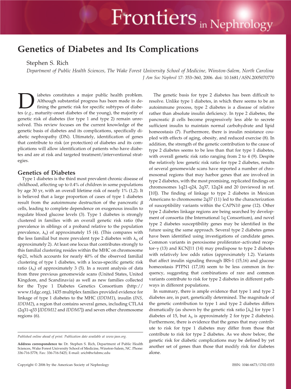 Genetics of Diabetes and Its Complications