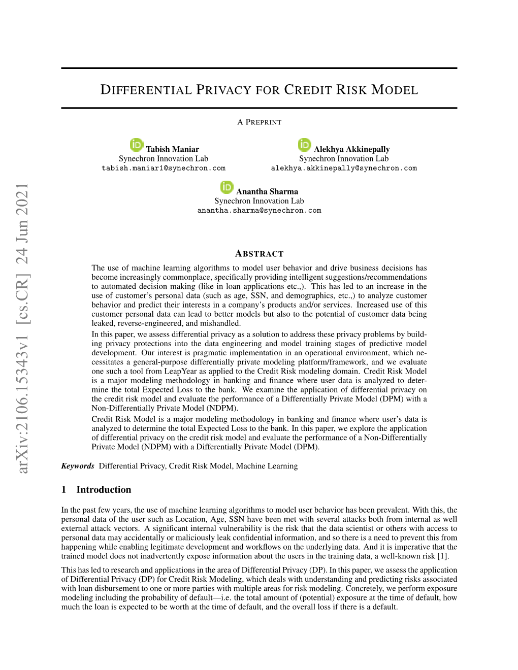 Differential Privacy for Credit Risk Model