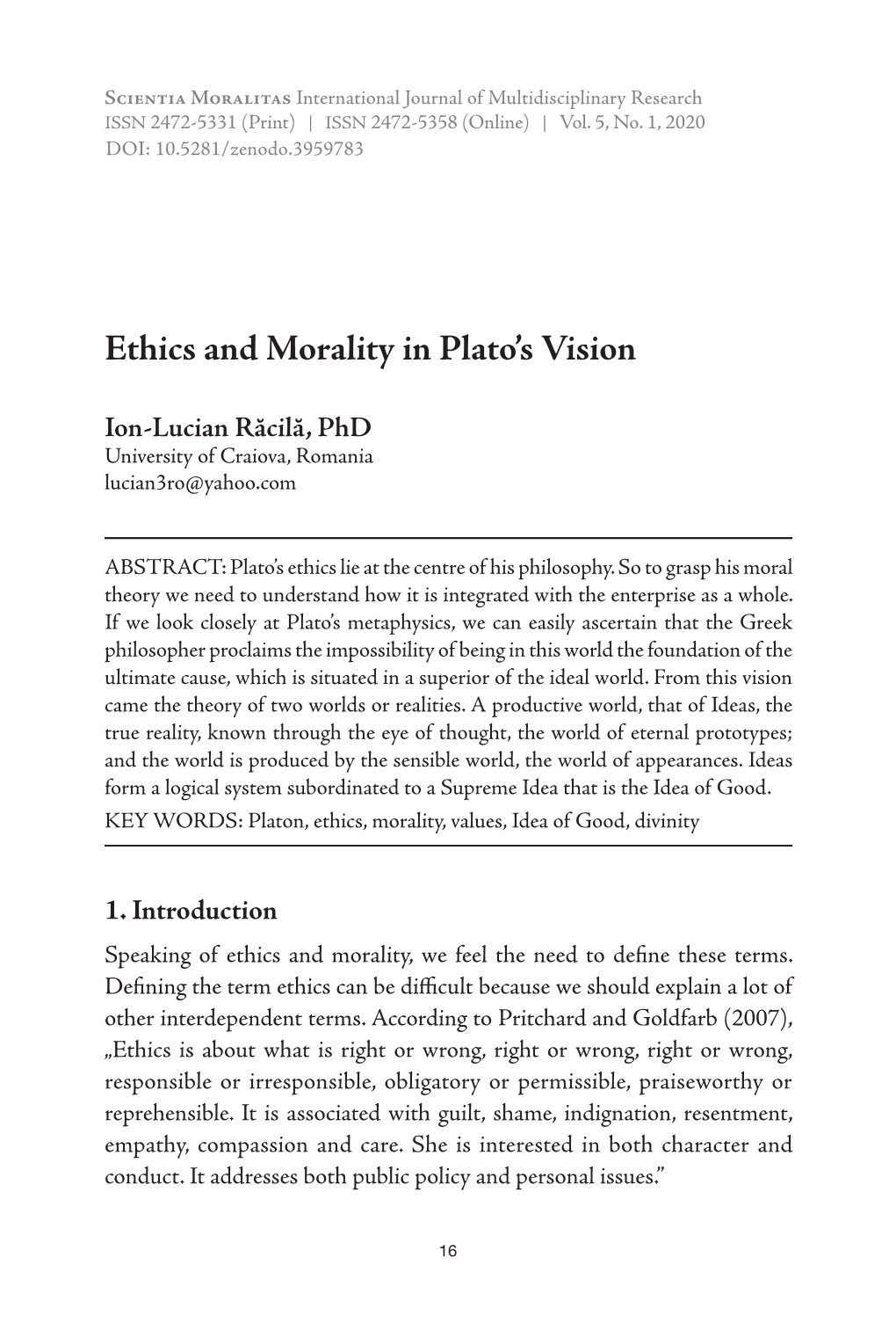 Ethics and Morality in Plato's Vision