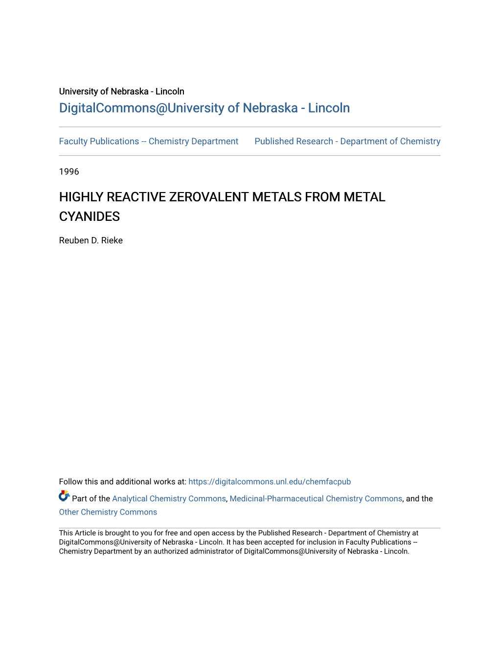 Highly Reactive Zerovalent Metals from Metal Cyanides