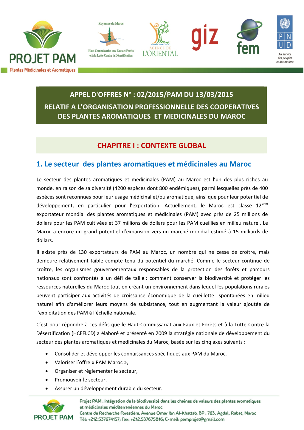 1. Le Secteur Des Plantes Aromatiques Et Médicinales Au Maroc CHAPITRE I