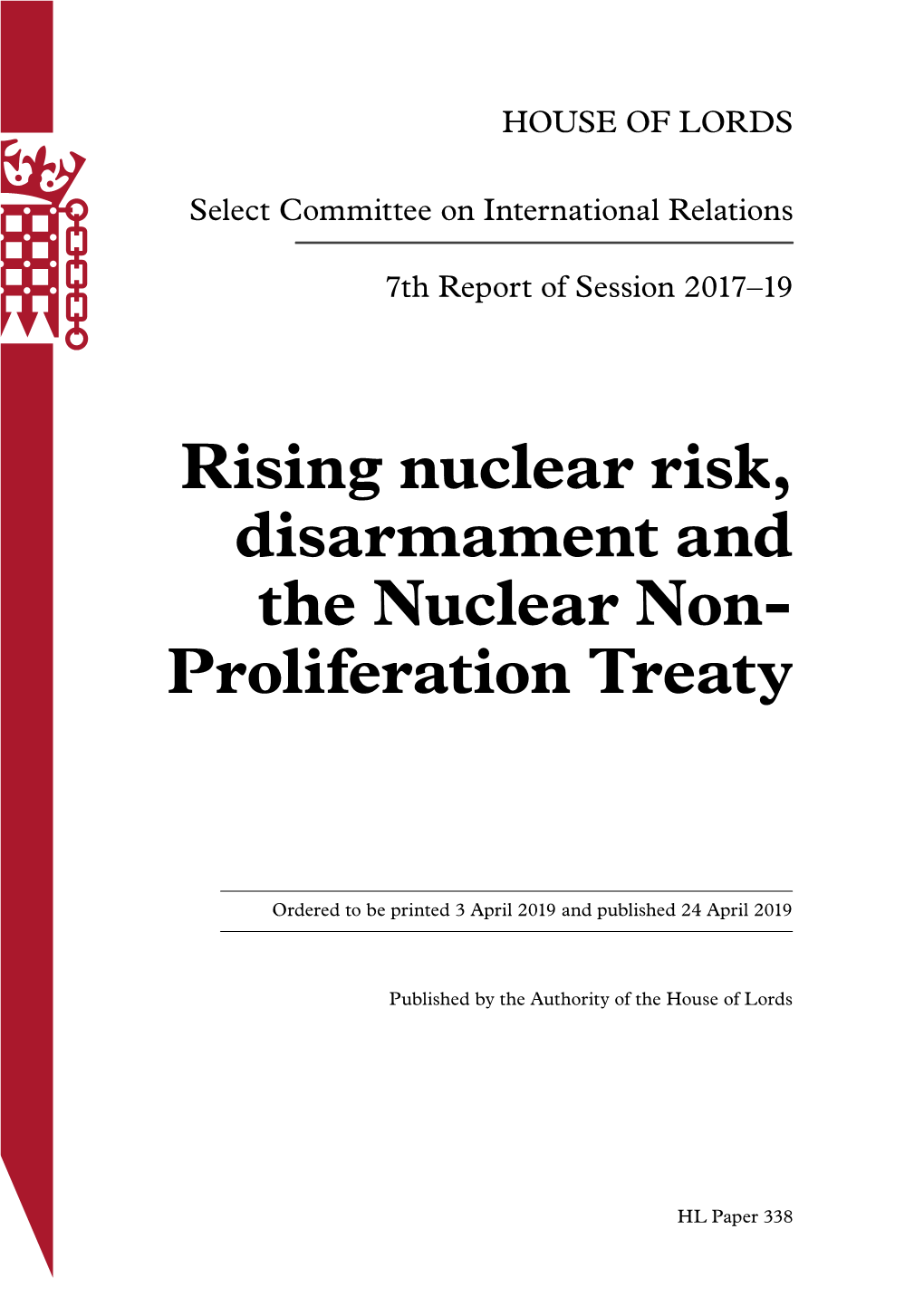 Rising Nuclear Risk, Disarmament and the Nuclear Non-Proliferation Treaty