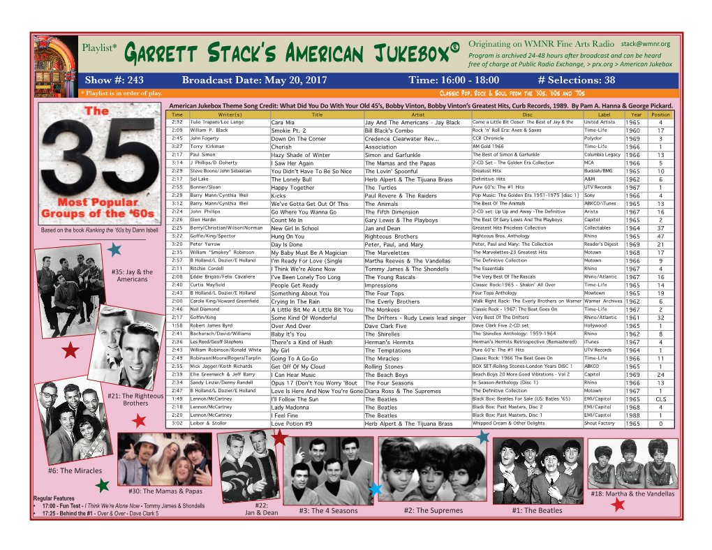 Garrett Stack's American Jukebox® Originating on WMNR Fine Arts Radio