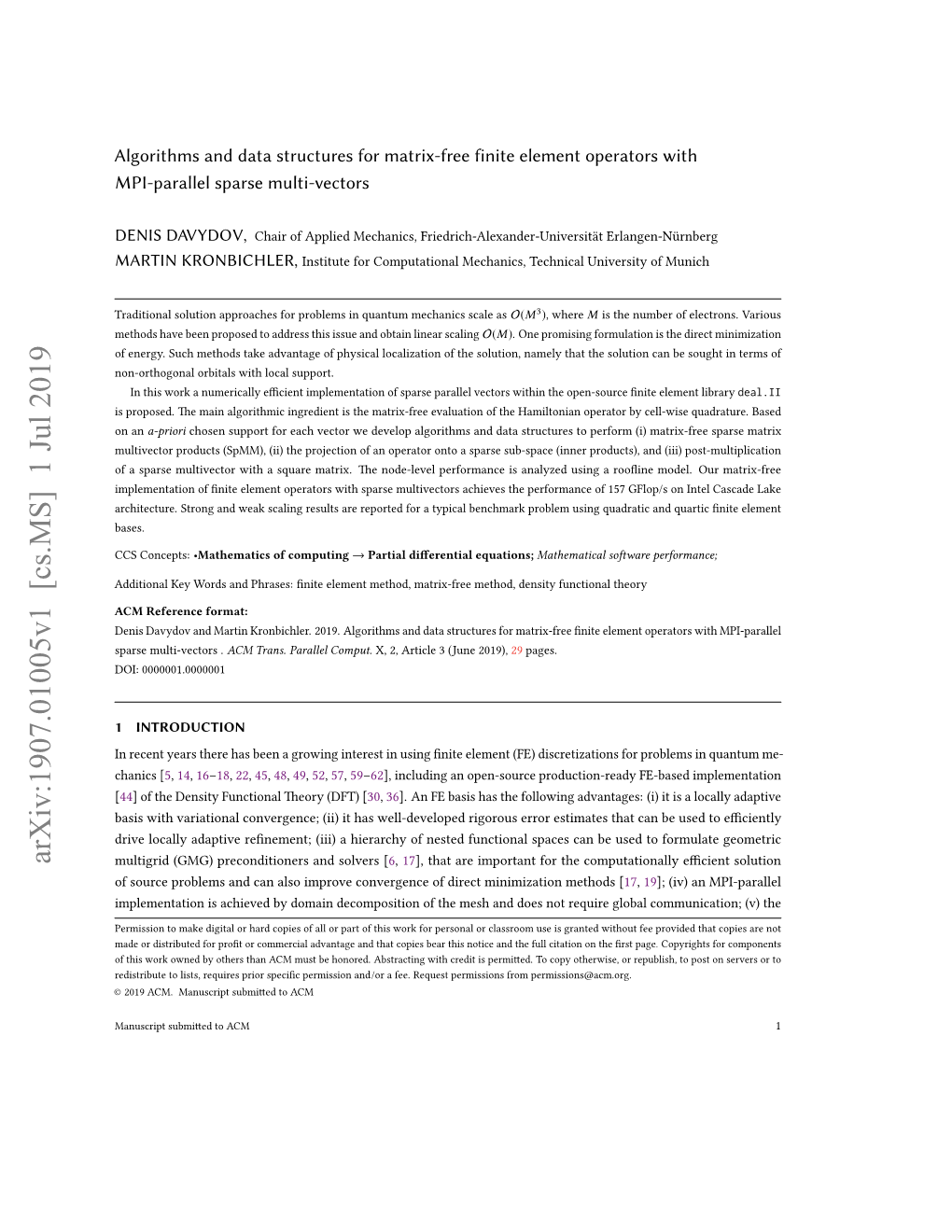 Algorithms and Data Structures for Matrix-Free Finite Element Operators with MPI-Parallel Sparse Multi-Vectors