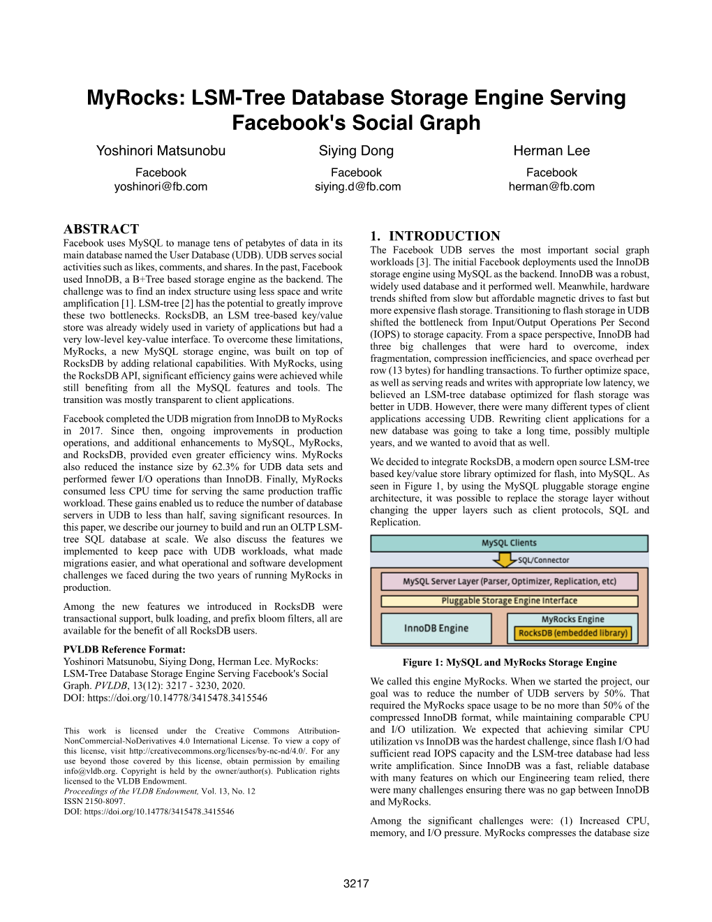 LSM-Tree Database Storage Engine Serving Facebook's Social Graph