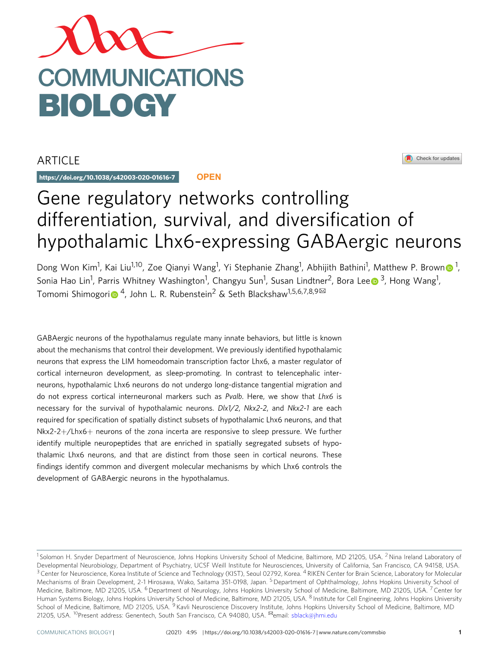 Gene Regulatory Networks Controlling Differentiation, Survival, and Diversification of Hypothalamic Lhx6-Expressing Gabaergic Ne