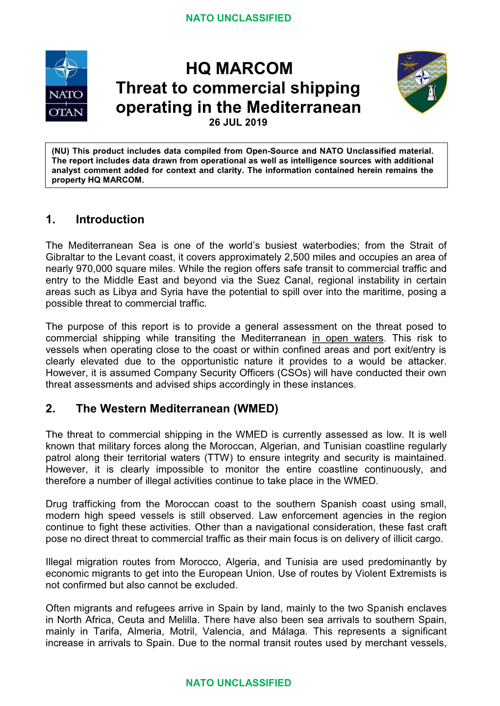 HQ MARCOM Threat to Commercial Shipping Operating in the Mediterranean 26 JUL 2019