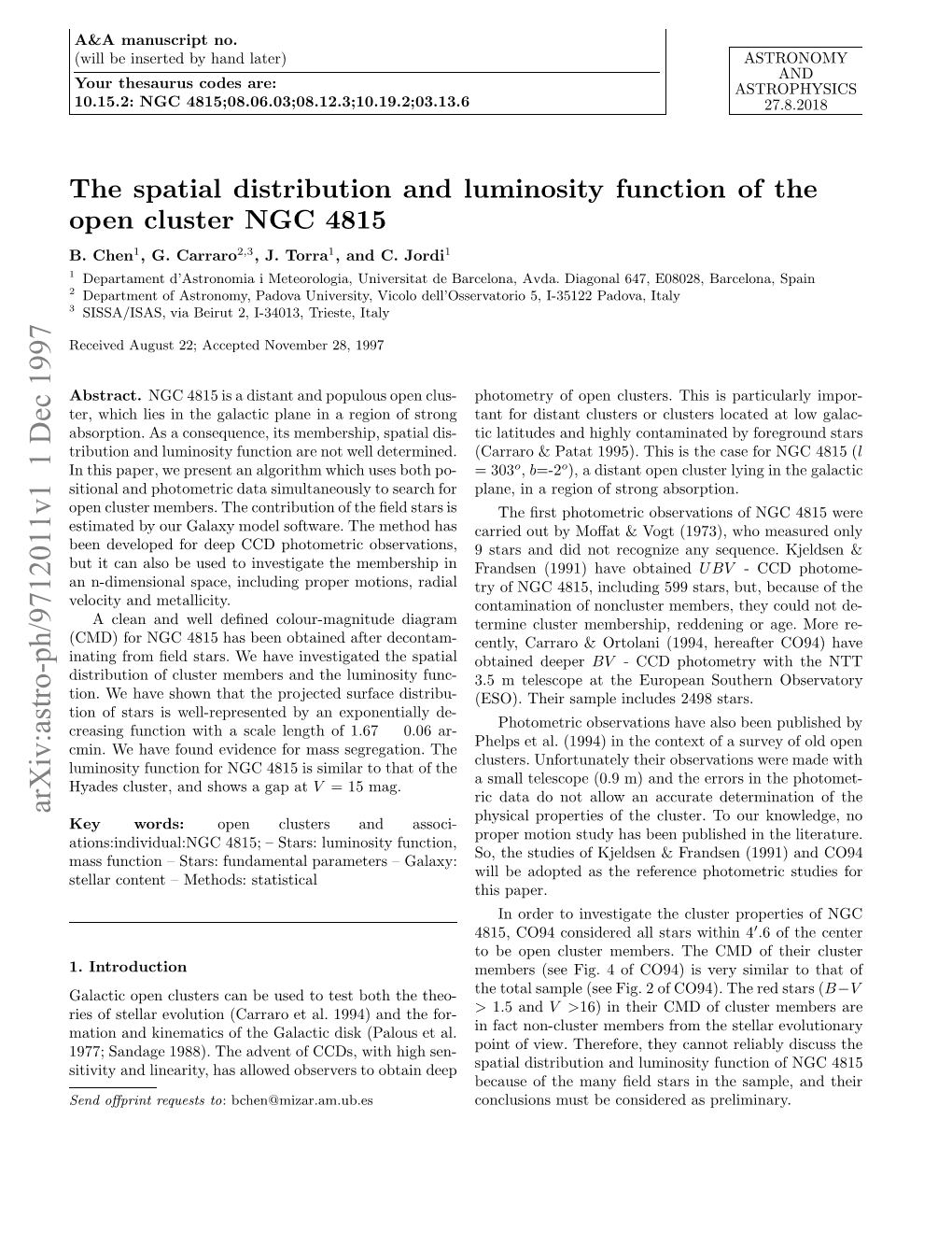 The Spatial Distribution and Luminosity Function of the Open Cluster NGC 4815