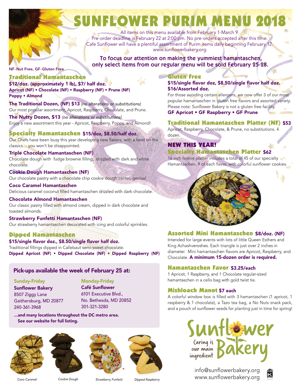 SUNFLOWER PURIM MENU 2018 All Items on This Menu Available from February 1-March 9