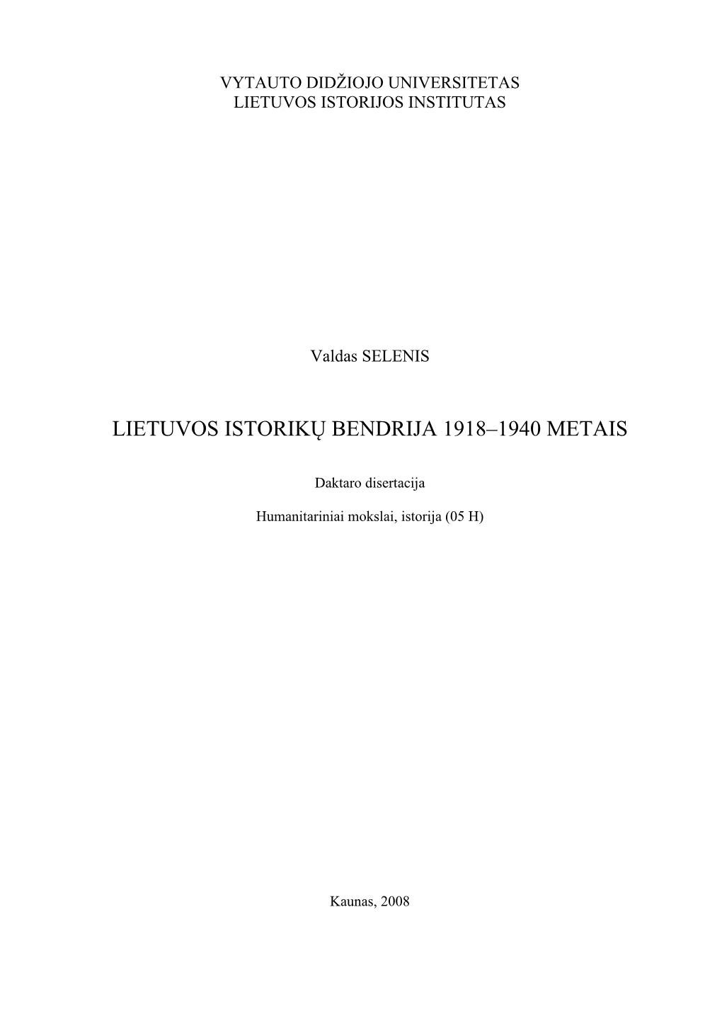 Lietuvos Istorikų Bendrija 1918-1940 M