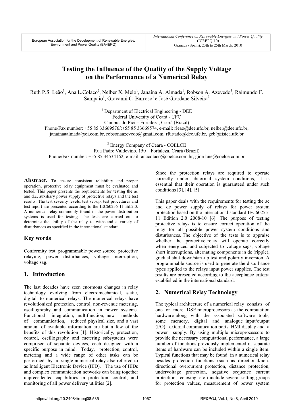 Testing the Influence of the Quality of the Supply Voltage on the Performance of a Numerical Relay