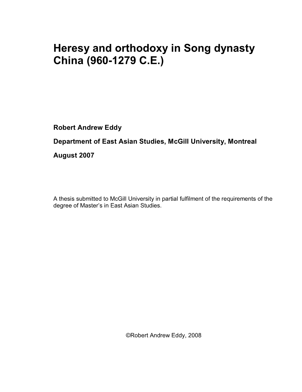 Heresy and Orthodoxy in Song Dynasty China (960-1279 C.E.)