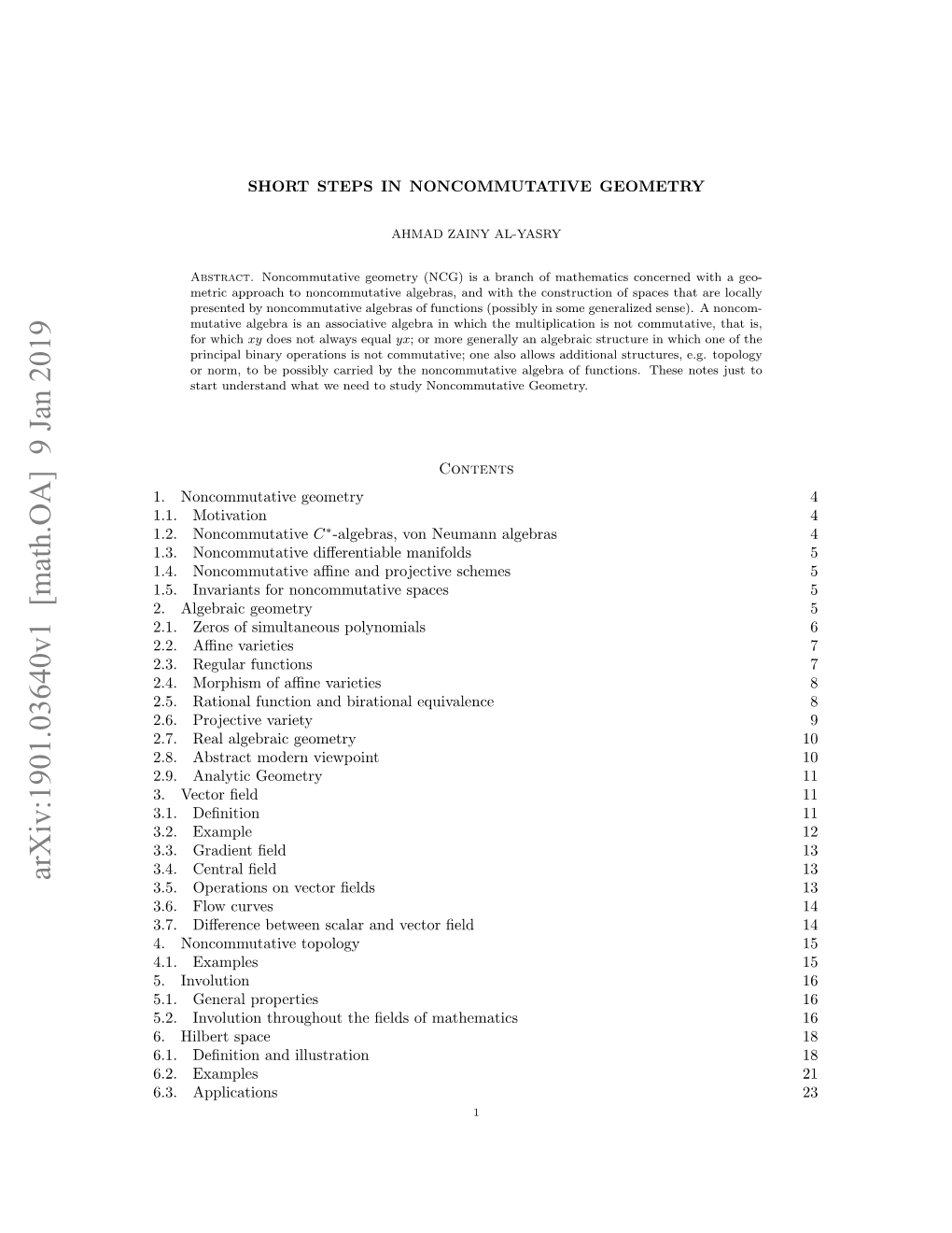 Short Steps in Noncommutative Geometry