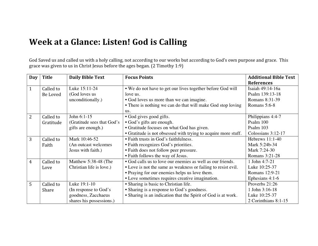 Week at a Glance: Listen! God Is Calling