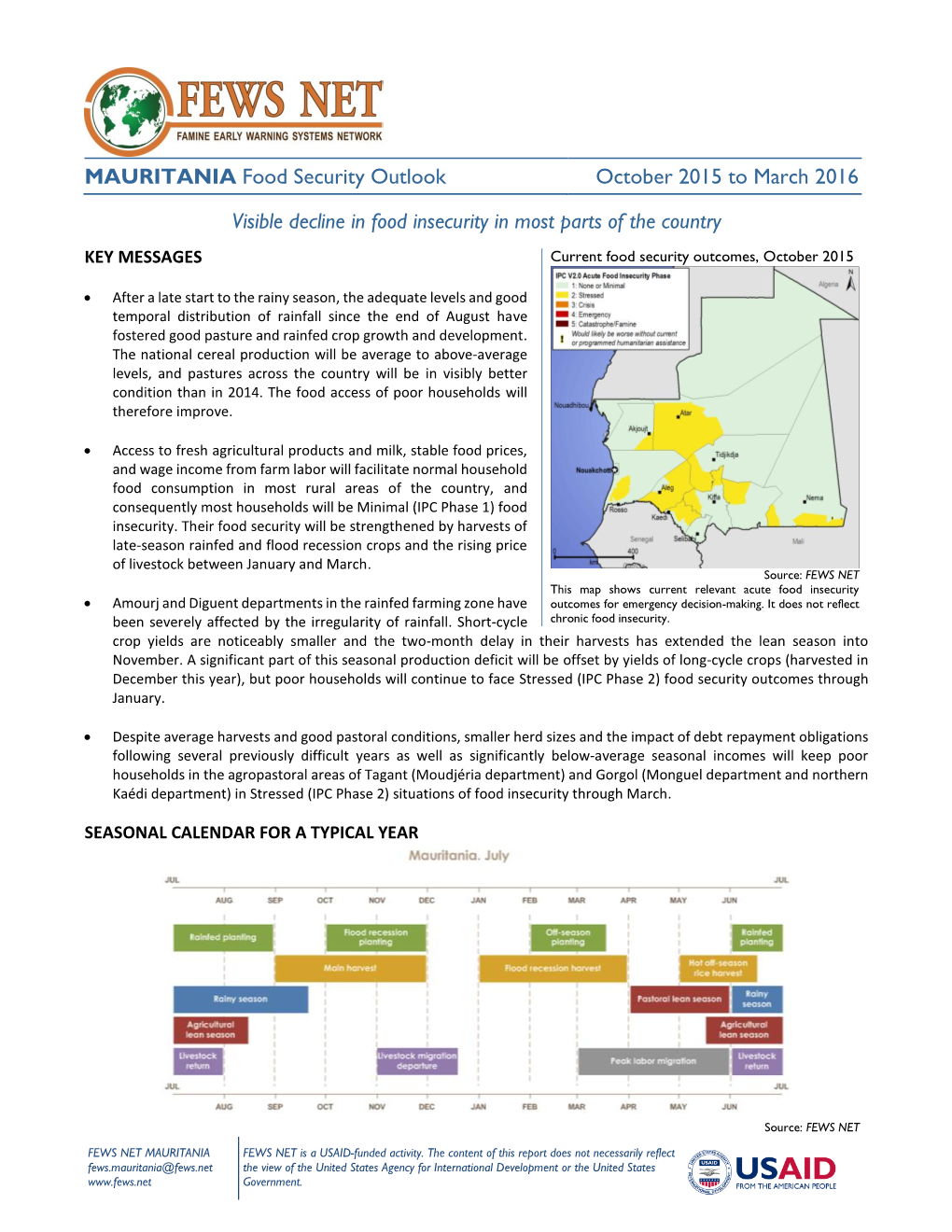 MAURITANIA Food Security Outlook October 2015 to March 2016