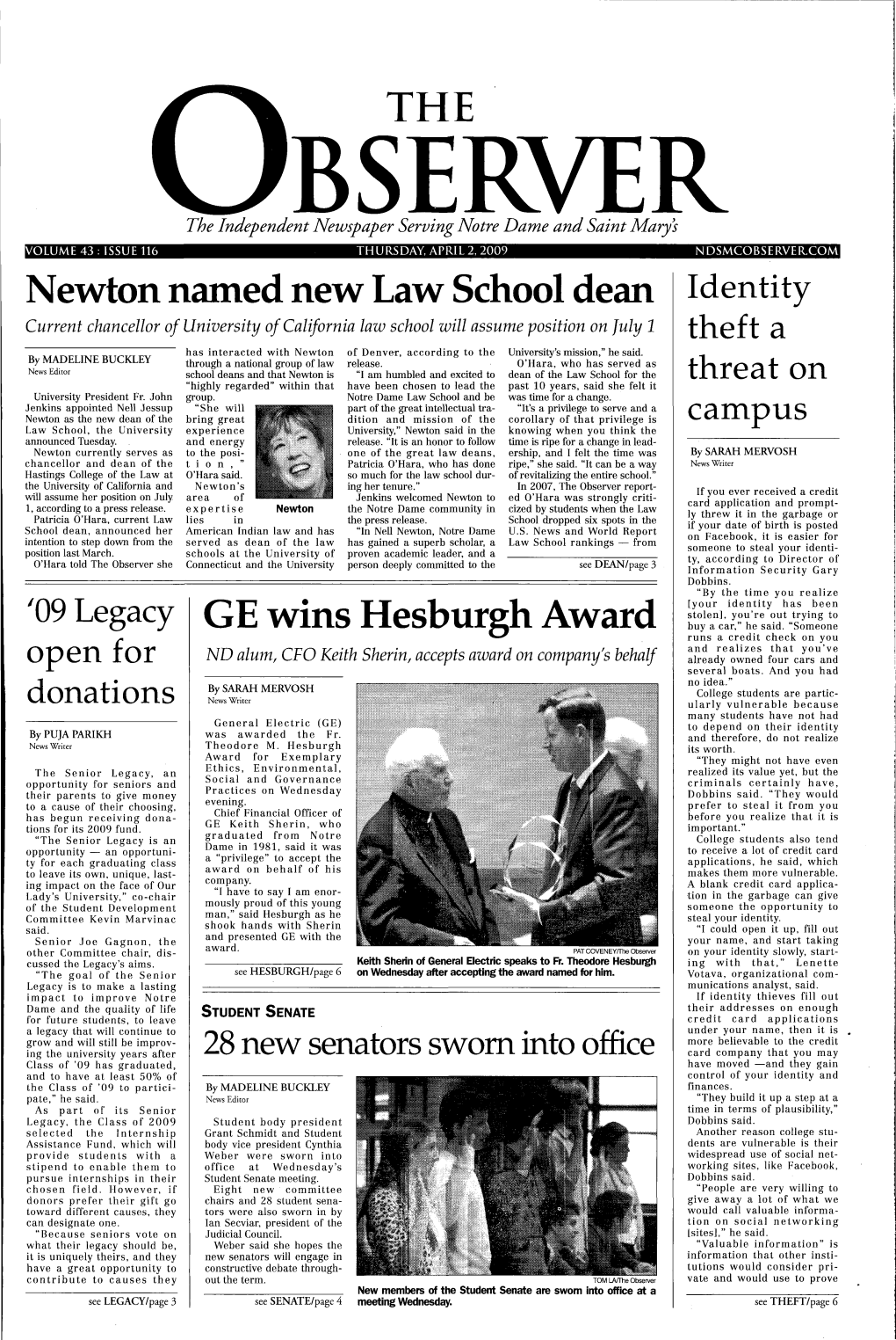 Newton Named New Law School Dean GE Wins Hesburgh Award