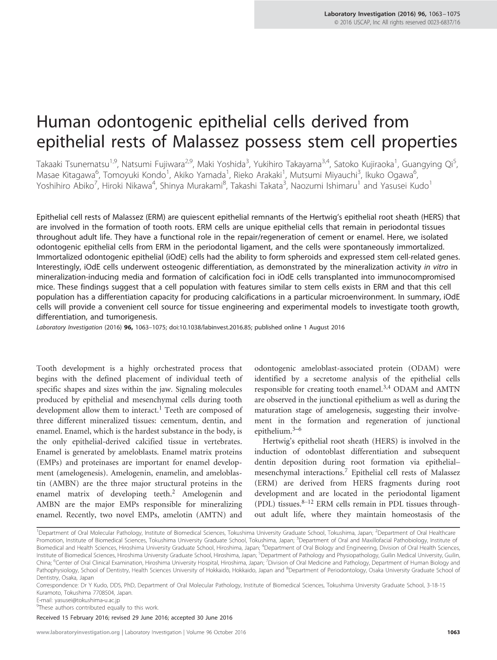 Human Odontogenic Epithelial Cells Derived from Epithelial Rests Of