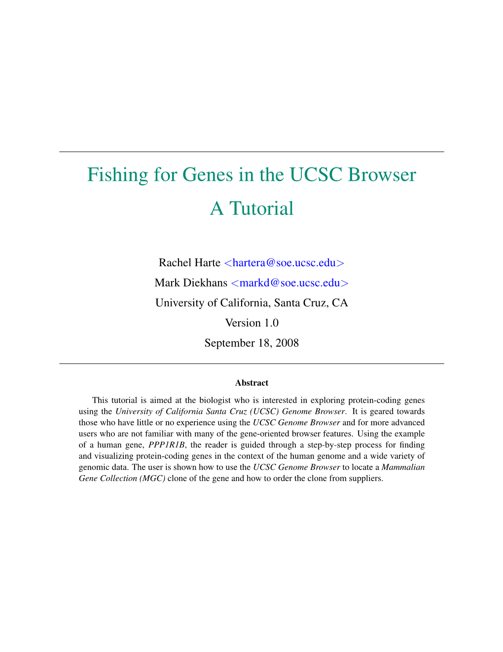 Fishing for Genes in the UCSC Browser a Tutorial