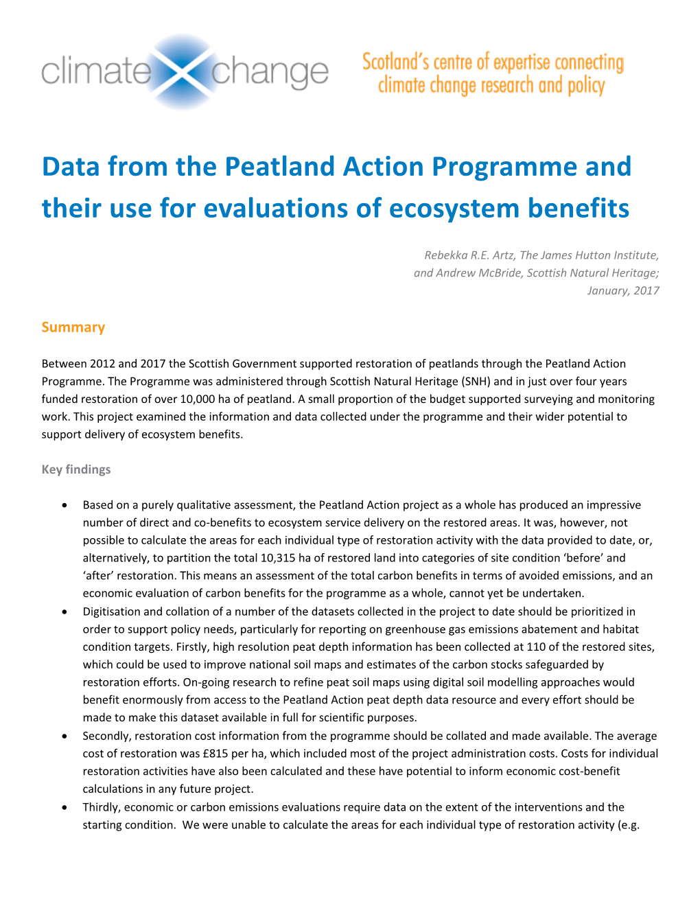 Data from the Peatland Action Programme and Their Use for Evaluations of Ecosystem Benefits