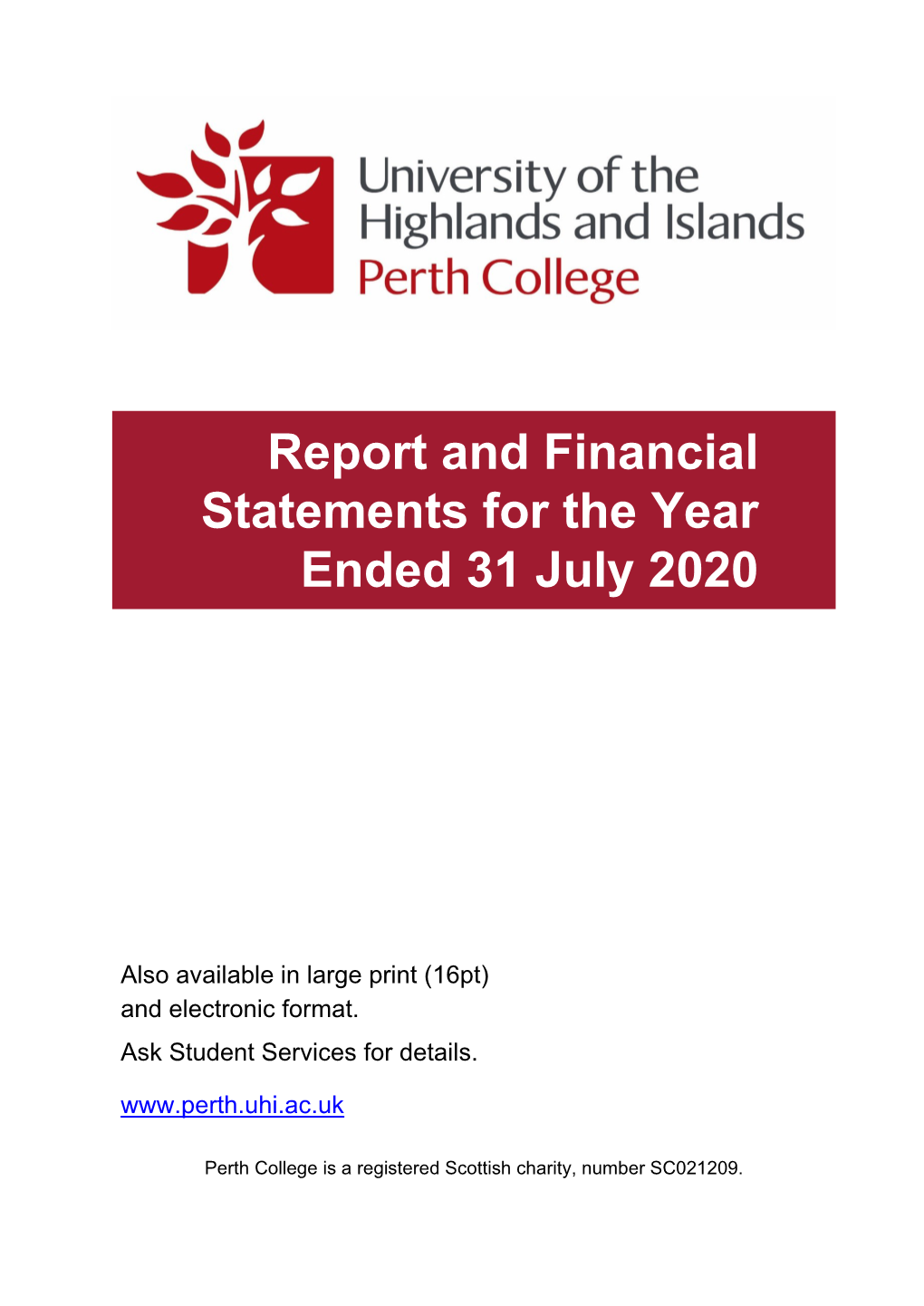 Report and Financial Statements for the Year Ended 31 July 2020