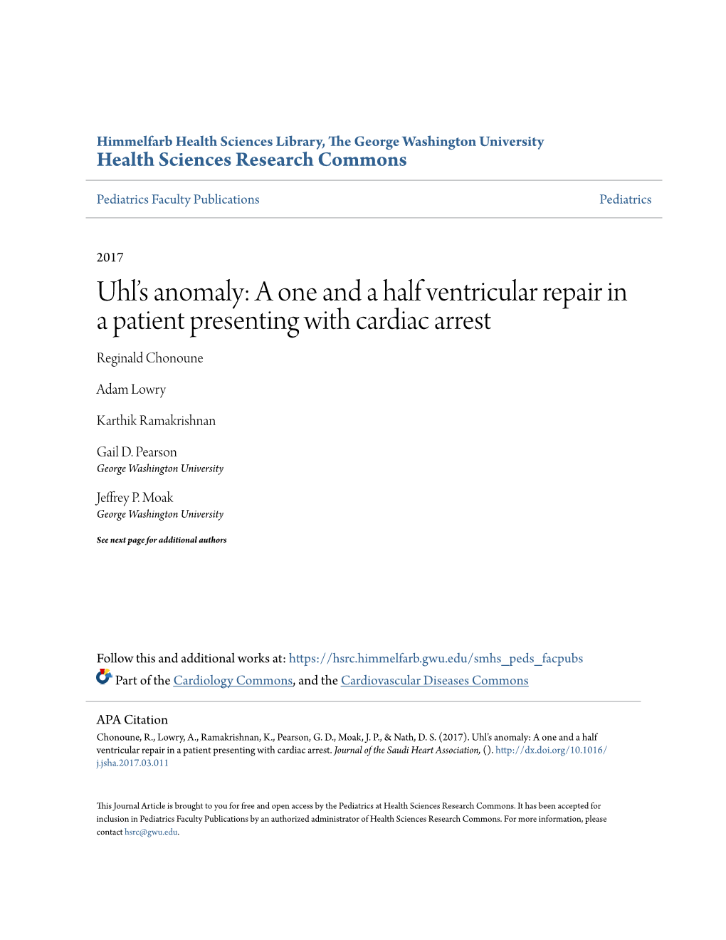 A One and a Half Ventricular Repair in a Patient Presenting with Cardiac Arrest Reginald Chonoune