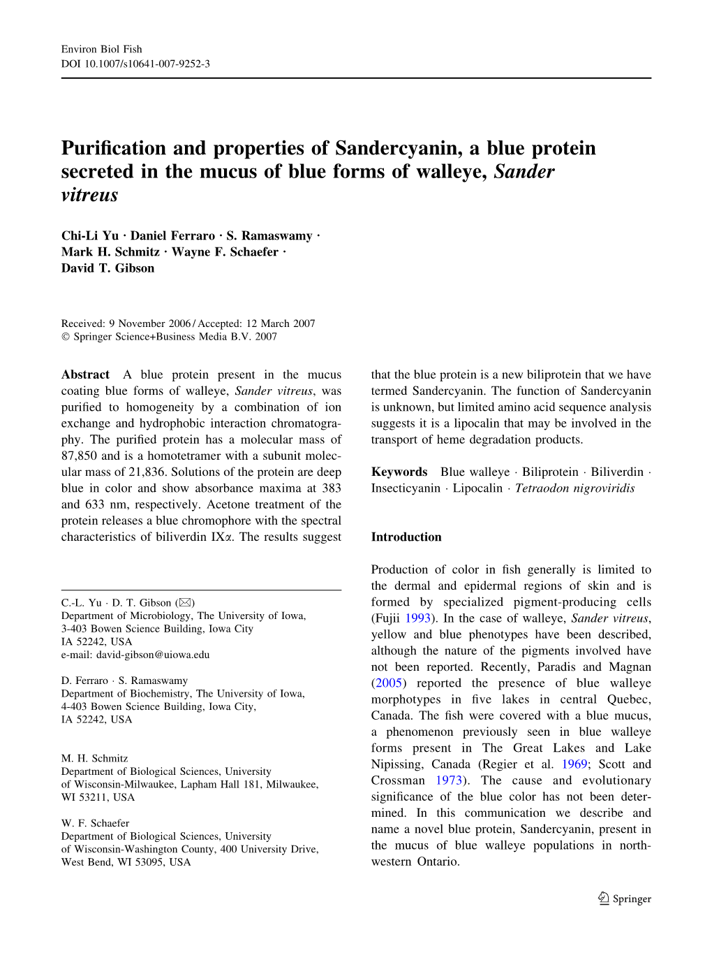 Purification and Properties of Sandercyanin, A