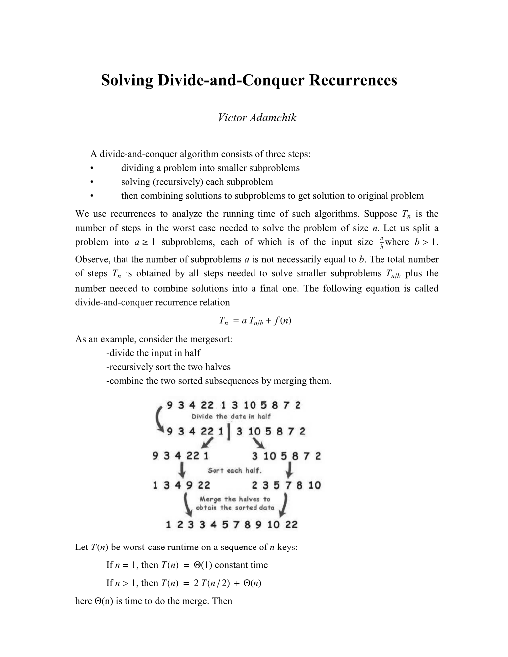 Solving Divide-And-Conquer Recurrences