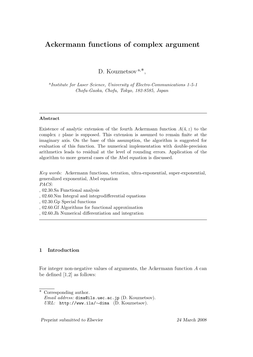 Ackermann Functions of Complex Argument