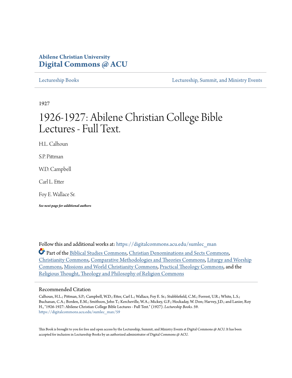 Abilene Christian College Bible Lectures - Full Text