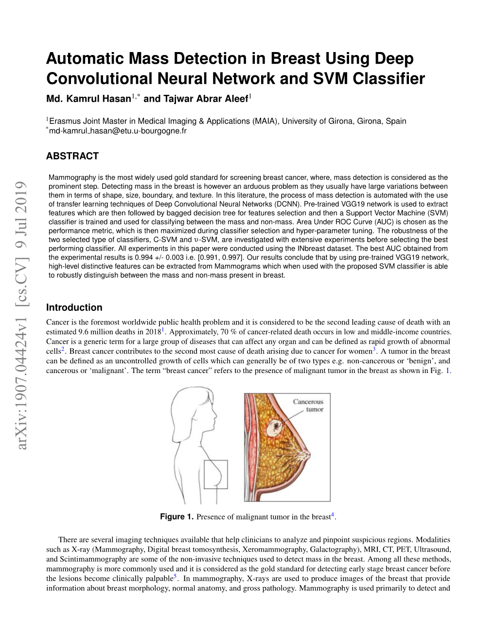 Automatic Mass Detection in Breast Using Deep Convolutional Neural Network and SVM Classiﬁer Md