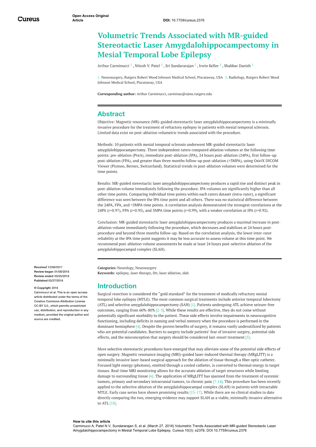 Volumetric Trends Associated with MR-Guided Stereotactic Laser Amygdalohippocampectomy in Mesial Temporal Lobe Epilepsy