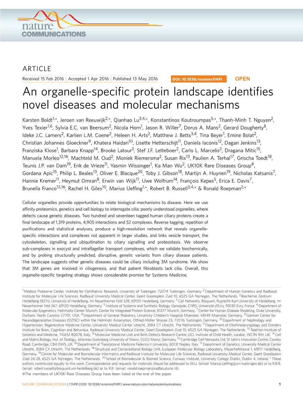 An Organelle-Specific Protein Landscape Identifies