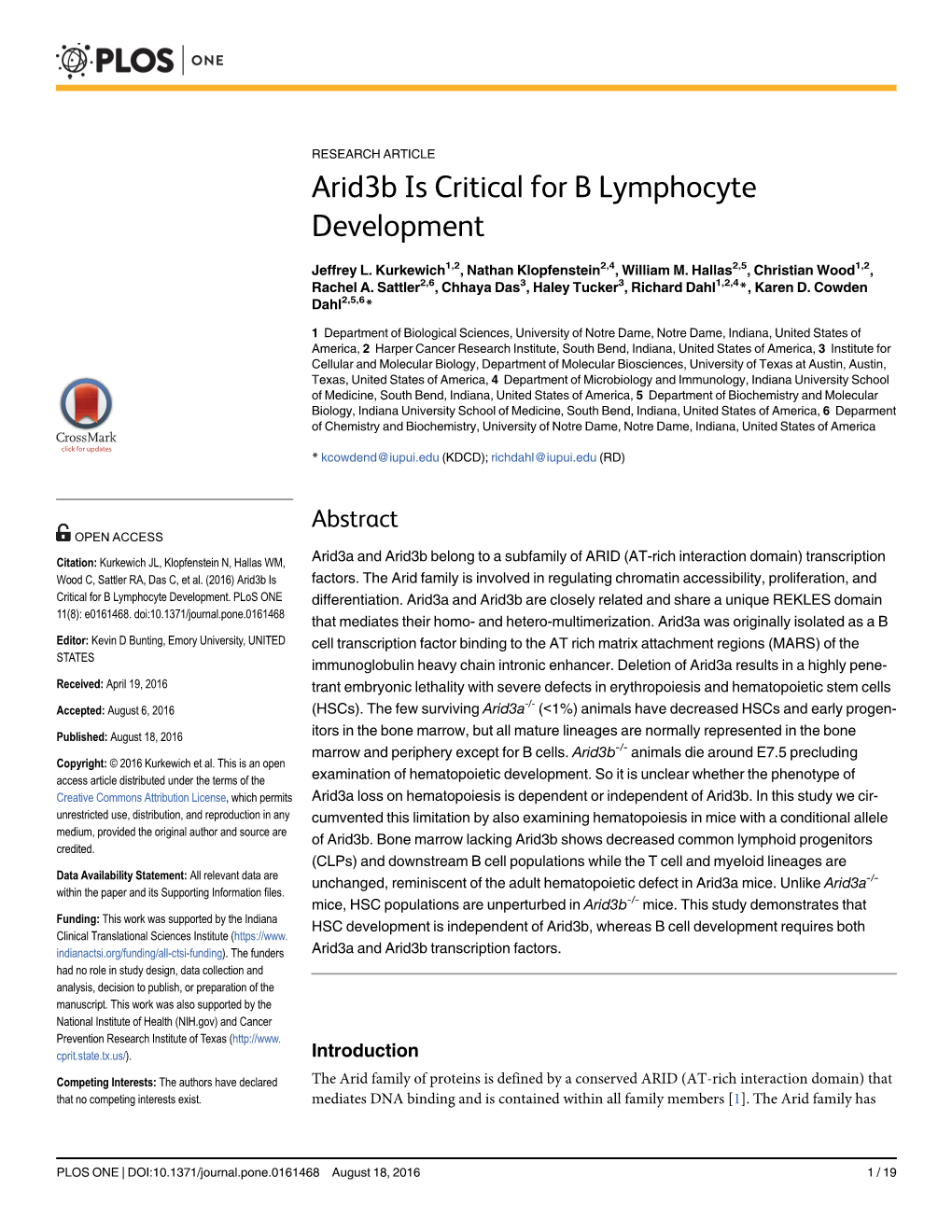 Arid3b Is Critical for B Lymphocyte Development