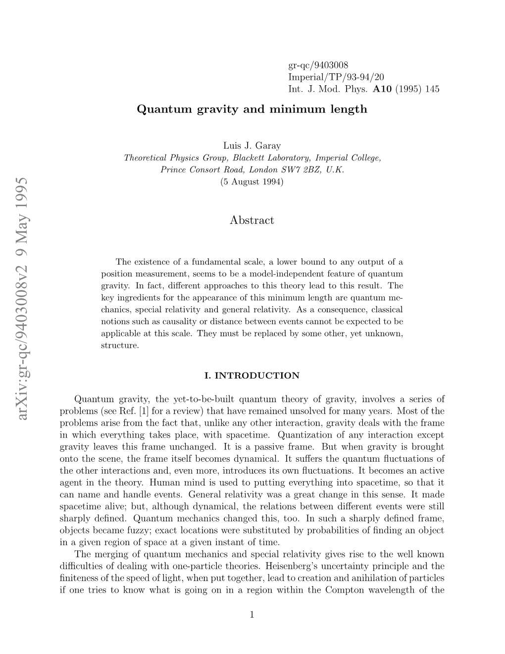 Arxiv:Gr-Qc/9403008V2 9 May 1995