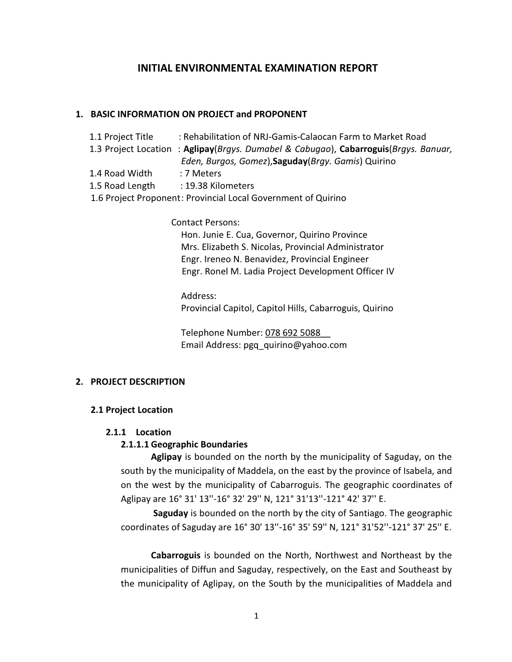 Initial Environmental Examination Report