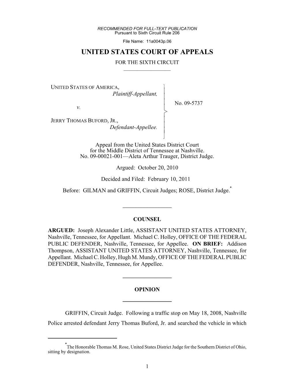 United States V. Buford Page 2 He Was Riding, As Was Then Permitted by the Precedent of the Court of Appeals for the Sixth Circuit