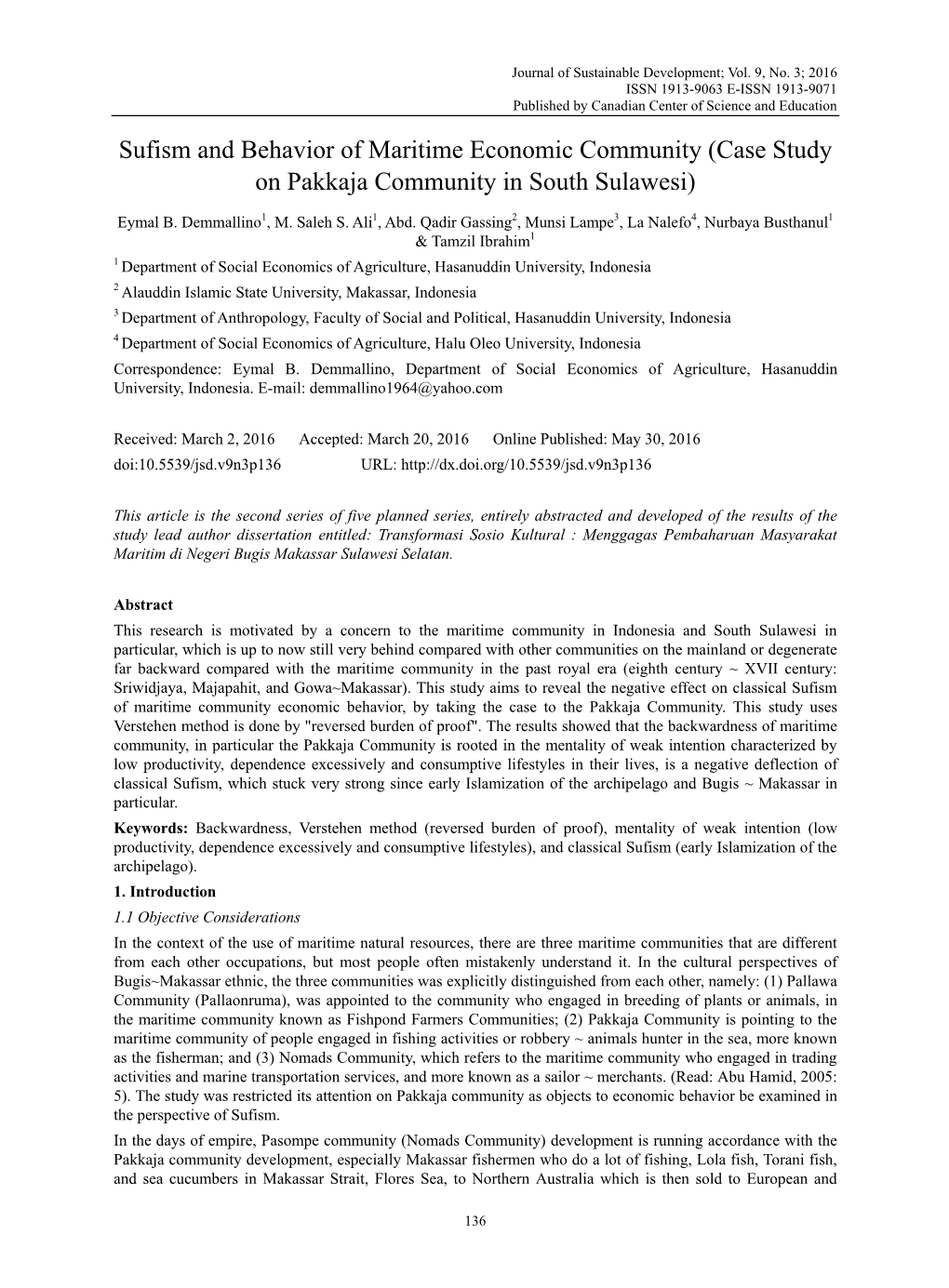 Sufism and Behavior of Maritime Economic Community (Case Study on Pakkaja Community in South Sulawesi)