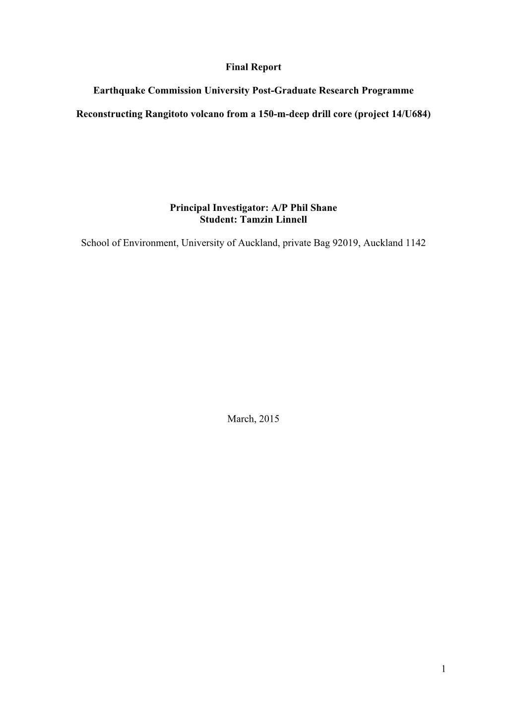 Reconstructing Rangitoto Volcano from a 150-M-Deep Drill Core (Project 14/U684)